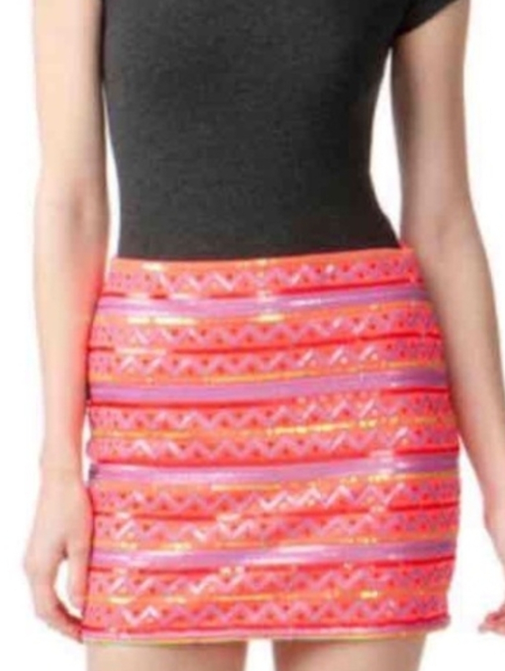 ☔️🔹️Miami Neon Pink Aztec Chevron Sequin Mini Skirt Medium